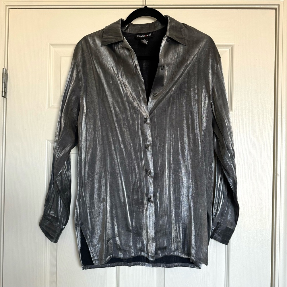 Metallic Silver Button-Down - image 1